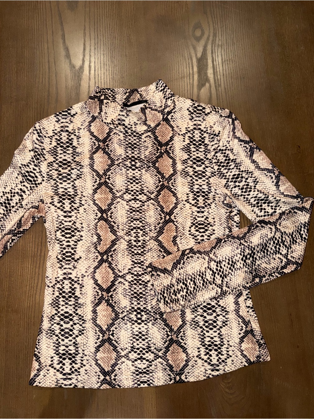 SHEIN Beige and Black Snake-Print Long Sleeve Mock Neck Top